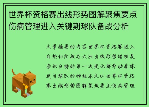 世界杯资格赛出线形势图解聚焦要点伤病管理进入关键期球队备战分析